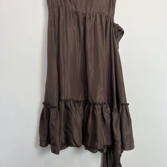 bcbg maxazria 100% silk tiered ruffle wrap midi dress MD boho cottagecore fall - Picture 14 of 14